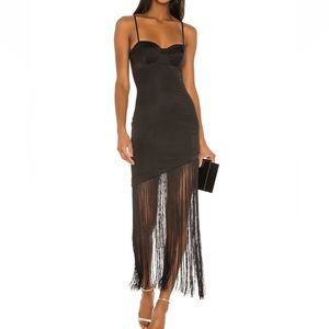 NBD Black Chris Fringe Midi Dress Size S